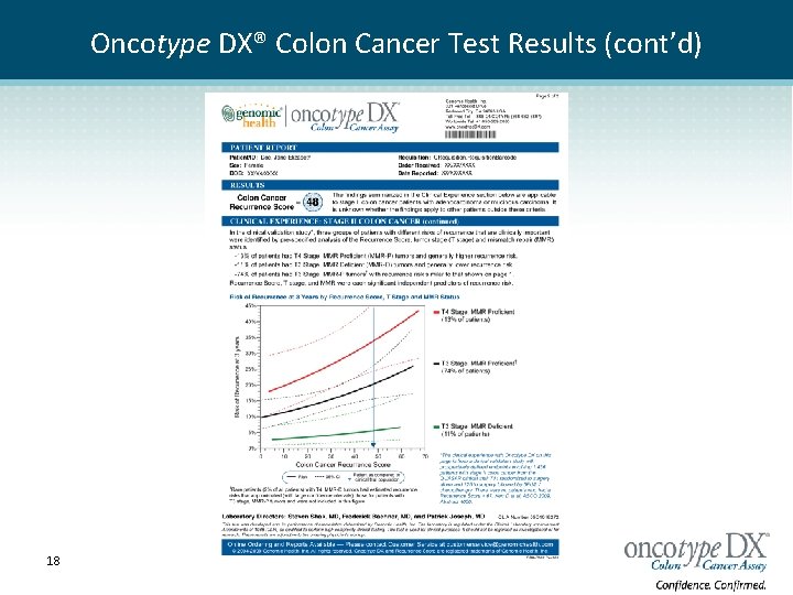 Oncotype DX® Colon Cancer Test Results (cont’d) 18 