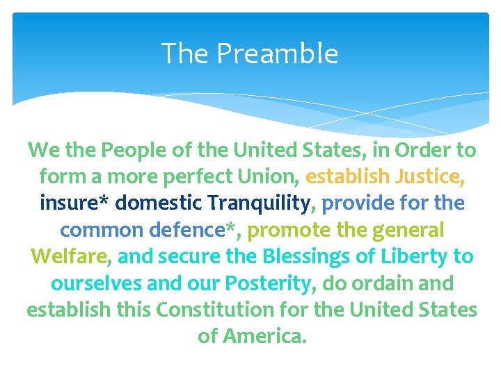 The Preamble We the People of the United States, in Order to form a