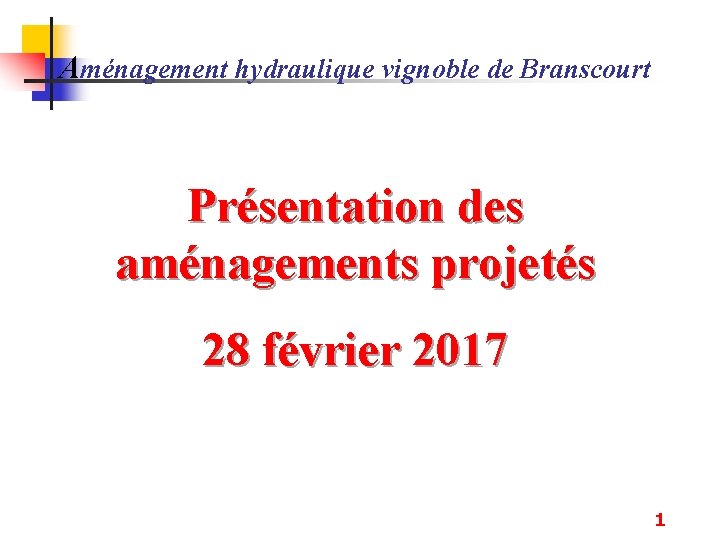 Aménagement hydraulique vignoble de Branscourt Présentation des aménagements projetés 28 février 2017 1 