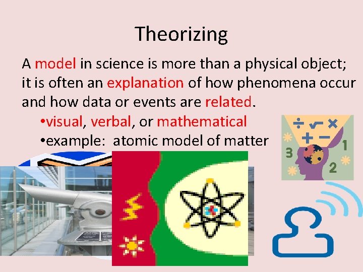 Theorizing A model in science is more than a physical object; it is often