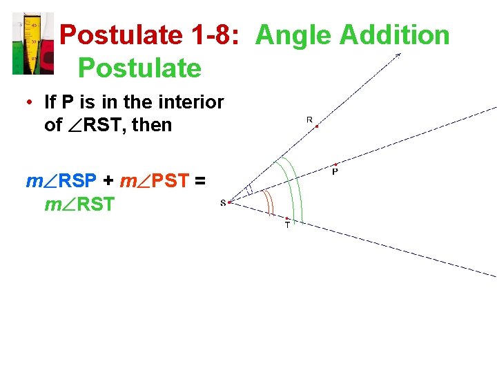 Postulate 1 -8: Angle Addition Postulate • If P is in the interior of