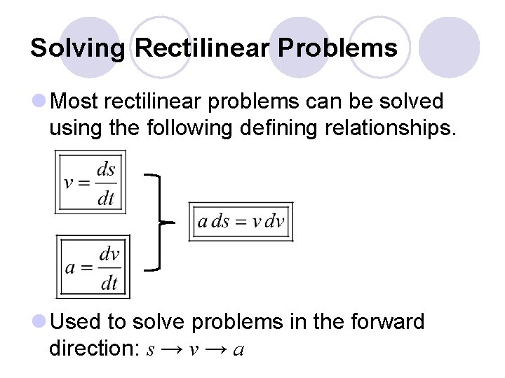 Solving Rectilinear Problems l Most rectilinear problems can be solved using the following defining