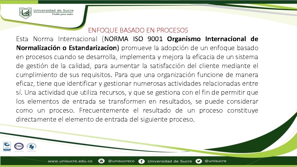 ENFOQUE BASADO EN PROCESOS Esta Norma Internacional (NORMA ISO 9001 Organismo Internacional de Normalización