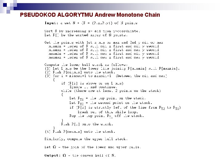PSEUDOKOD ALGORYTMU Andrew Monotone Chain 