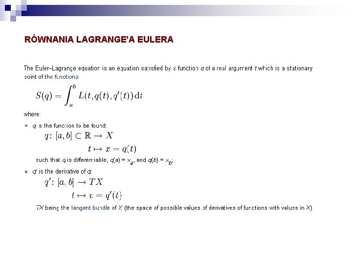 RÓWNANIA LAGRANGE’A EULERA 