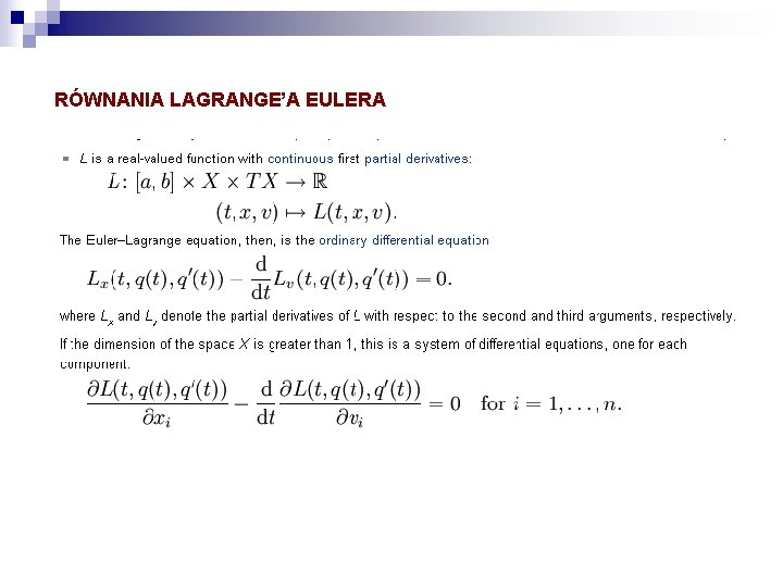 RÓWNANIA LAGRANGE’A EULERA 