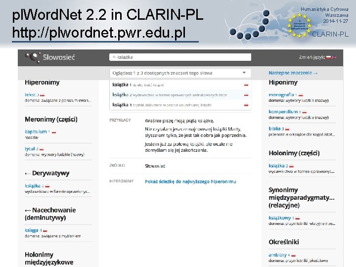 pl. Word. Net 2. 2 in CLARIN-PL http: //plwordnet. pwr. edu. pl Humanistyka Cyfrowa