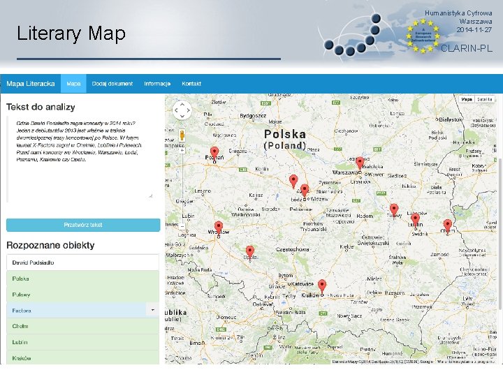 Literary Map Humanistyka Cyfrowa Warszawa 2014 -11 -27 CLARIN-PL 