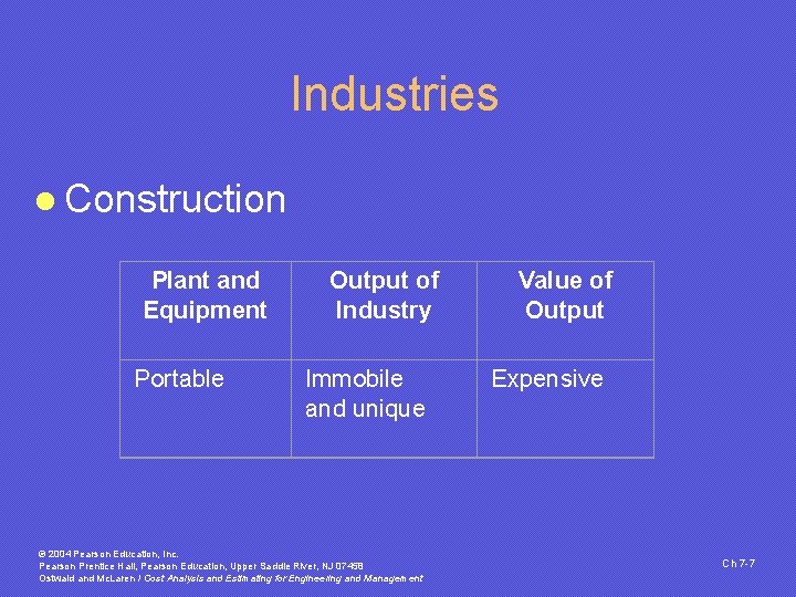 Industries l Construction Plant and Equipment Portable Output of Industry Immobile and unique ©