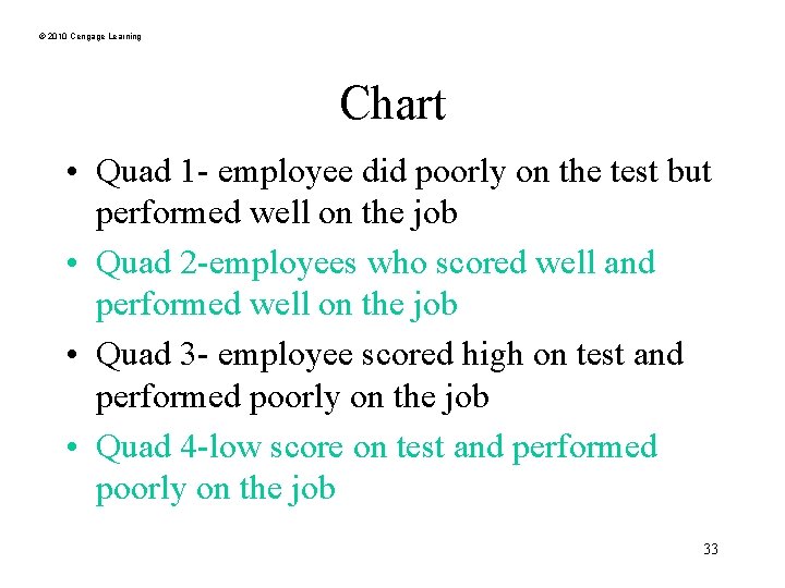 © 2010 Cengage Learning Chart • Quad 1 - employee did poorly on the