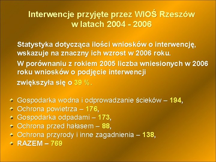 Interwencje przyjęte przez WIOŚ Rzeszów w latach 2004 - 2006 Statystyka dotycząca ilości wniosków