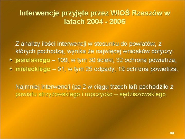 Interwencje przyjęte przez WIOŚ Rzeszów w latach 2004 - 2006 Z analizy ilości interwencji