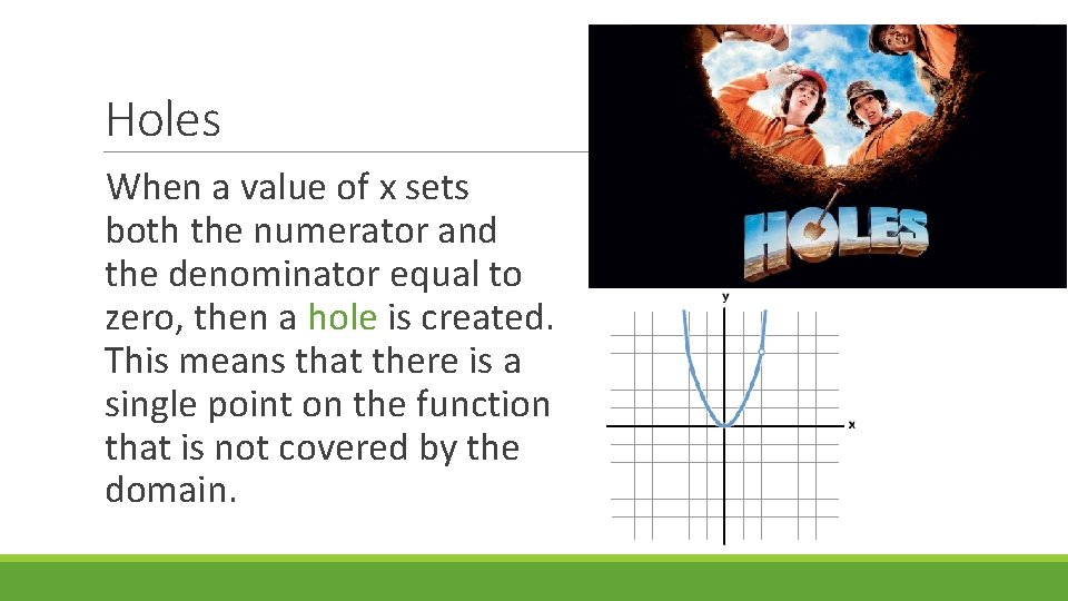 Holes When a value of x sets both the numerator and the denominator equal