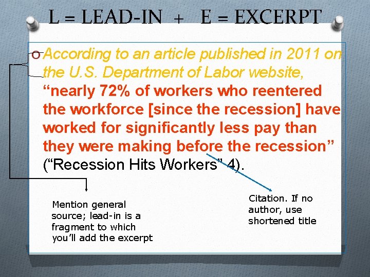 L = LEAD-IN + E = EXCERPT O According to an article published in