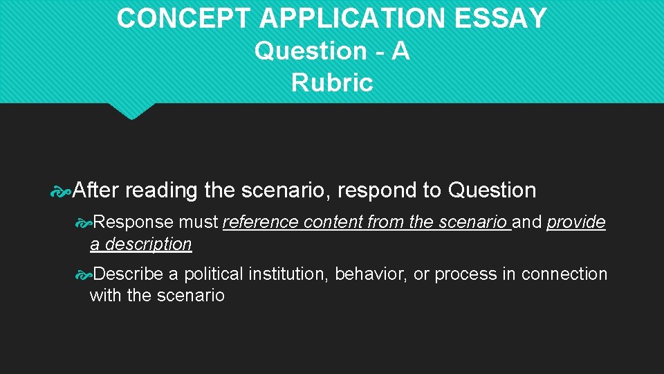 CONCEPT APPLICATION ESSAY Question - A Rubric After reading the scenario, respond to Question