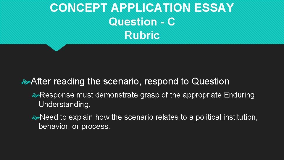 CONCEPT APPLICATION ESSAY Question - C Rubric After reading the scenario, respond to Question