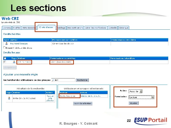 Les sections R. Bourges - Y. Colmant 22 