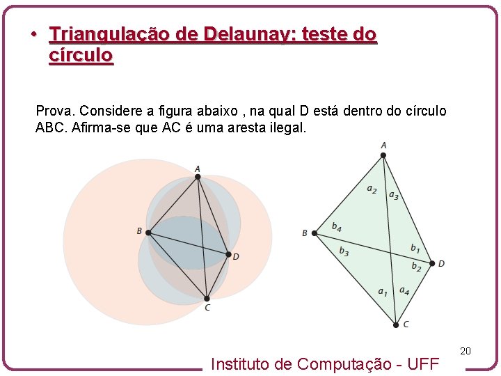  • Triangulação de Delaunay: teste do círculo Prova. Considere a figura abaixo ,