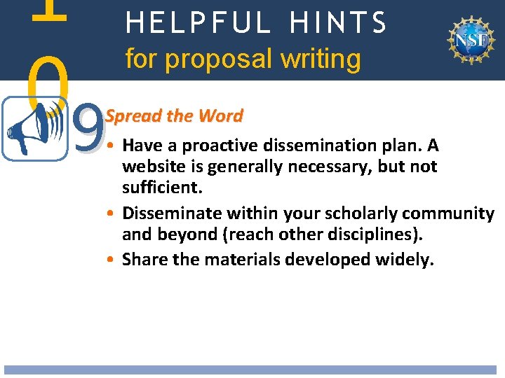 1 09 HELPFUL HINTS National Science Foundation Division of Undergraduate Education (DUE) for proposal