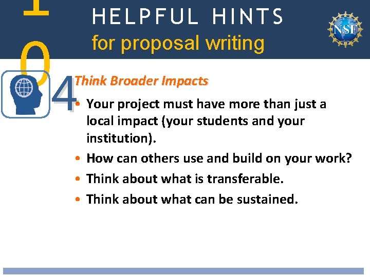 1 04 HELPFUL HINTS National Science Foundation Division of Undergraduate Education (DUE) for proposal