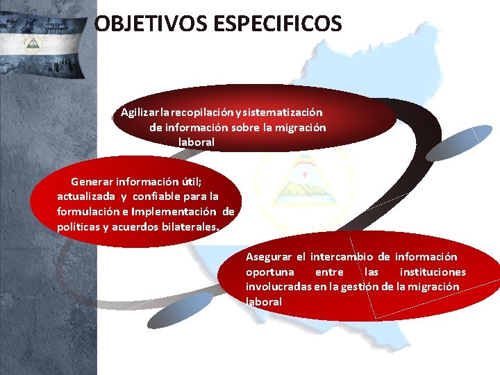 OBJETIVOS ESPECIFICOS Agilizar la recopilación y sistematización de información sobre la migración laboral Generar