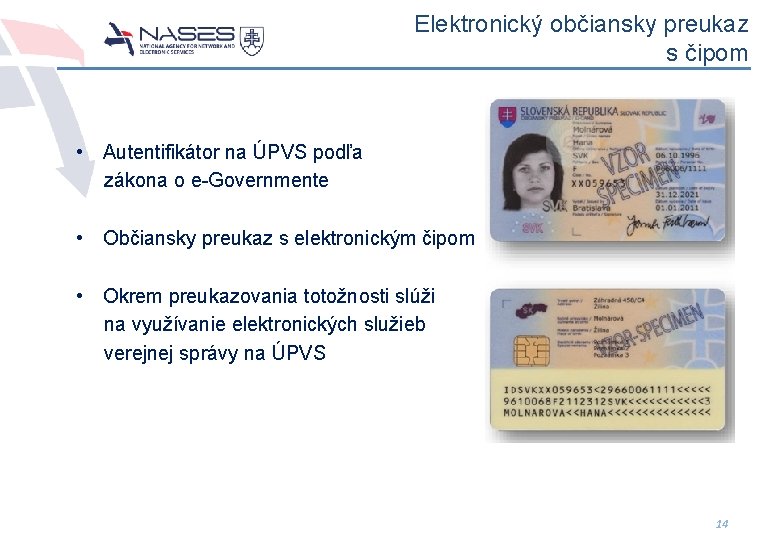Elektronický občiansky preukaz s čipom • Autentifikátor na ÚPVS podľa zákona o e-Governmente •