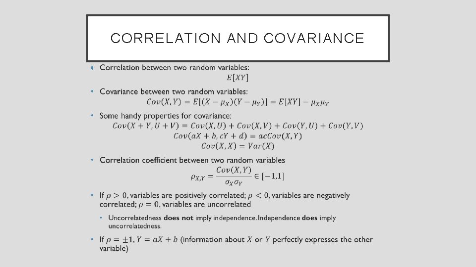 CORRELATION AND COVARIANCE • 
