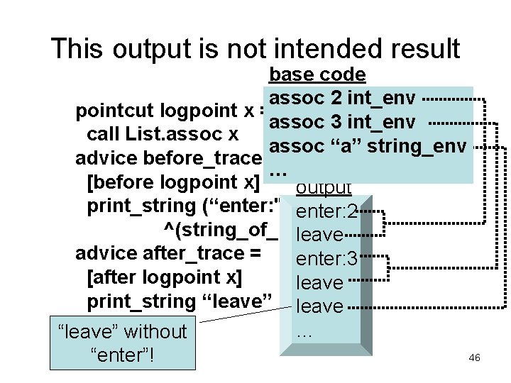 This output is not intended result base code assoc 2 int_env pointcut logpoint x