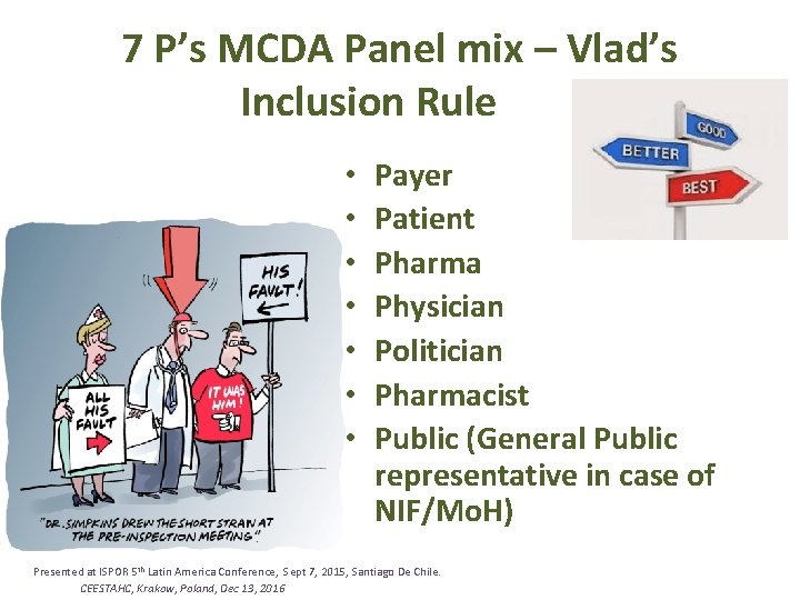 7 P’s MCDA Panel mix – Vlad’s Inclusion Rule • • Payer Patient Pharma