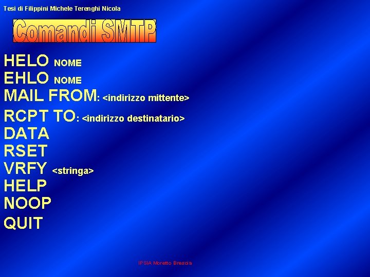 Tesi di Filippini Michele Terenghi Nicola HELO NOME EHLO NOME MAIL FROM: <indirizzo mittente>