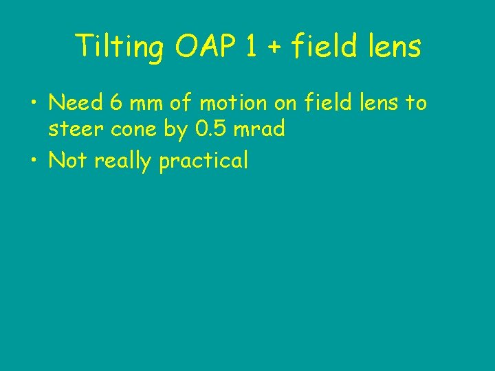 Tilting OAP 1 + field lens • Need 6 mm of motion on field