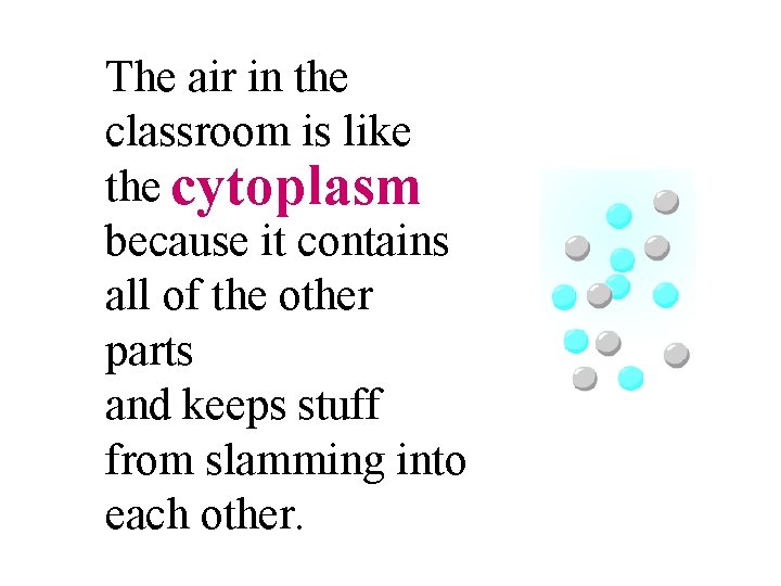 The air in the classroom is like the cytoplasm because it contains all of