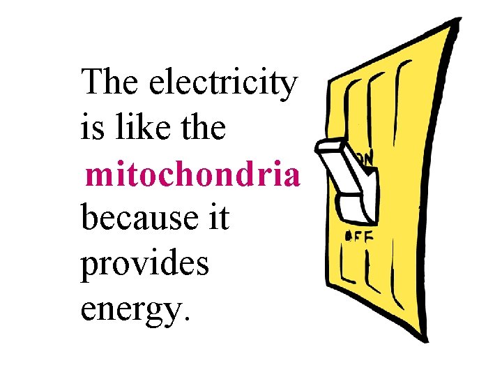 The electricity is like the mitochondria because it provides energy. 