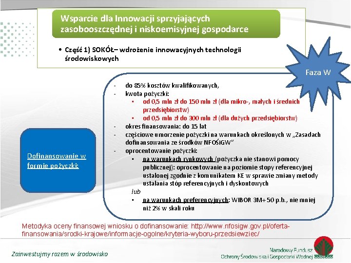 Wsparcie dla Innowacji sprzyjających zasobooszczędnej i niskoemisyjnej gospodarce • Część 1) SOKÓŁ– wdrożenie innowacyjnych