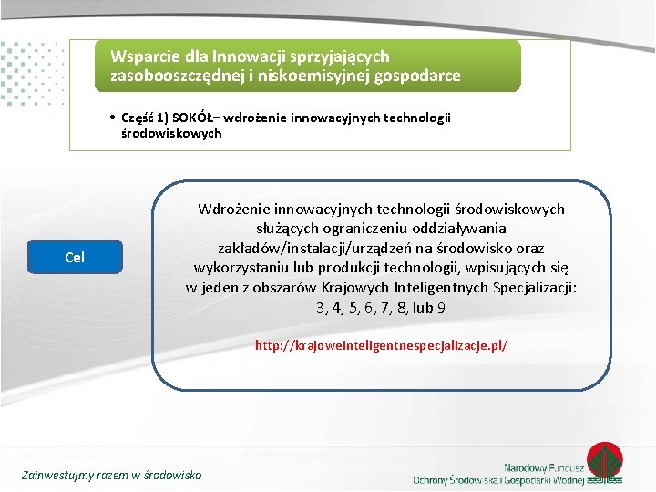 Wsparcie dla Innowacji sprzyjających zasobooszczędnej i niskoemisyjnej gospodarce • Część 1) SOKÓŁ– wdrożenie innowacyjnych