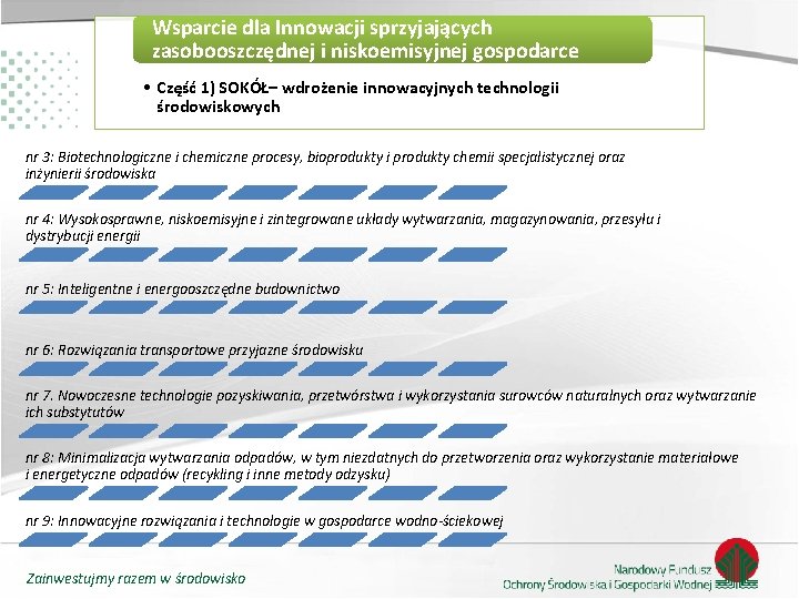 Wsparcie dla Innowacji sprzyjających zasobooszczędnej i niskoemisyjnej gospodarce • Część 1) SOKÓŁ– wdrożenie innowacyjnych