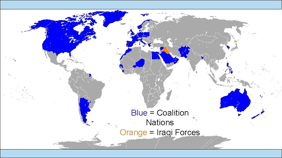 Blue = Coalition Nations Orange = Iraqi Forces 