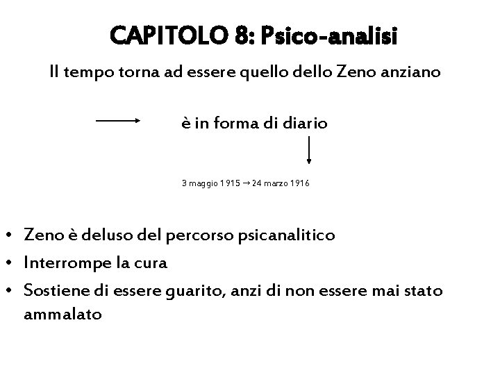 CAPITOLO 8: Psico-analisi Il tempo torna ad essere quello dello Zeno anziano è in