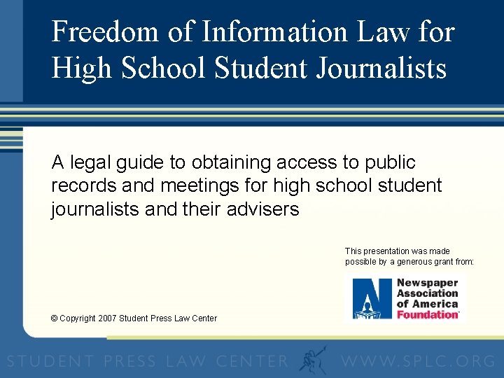 Freedom of Information Law for High School Student Journalists A legal guide to obtaining
