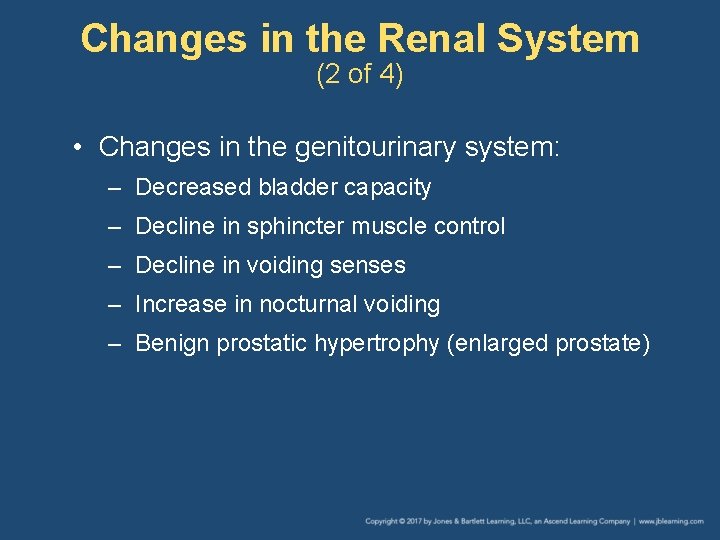 Changes in the Renal System (2 of 4) • Changes in the genitourinary system: