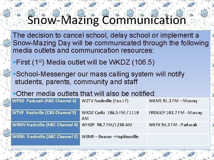 Snow-Mazing Communication The decision to cancel school, delay school or implement a Snow-Mazing Day