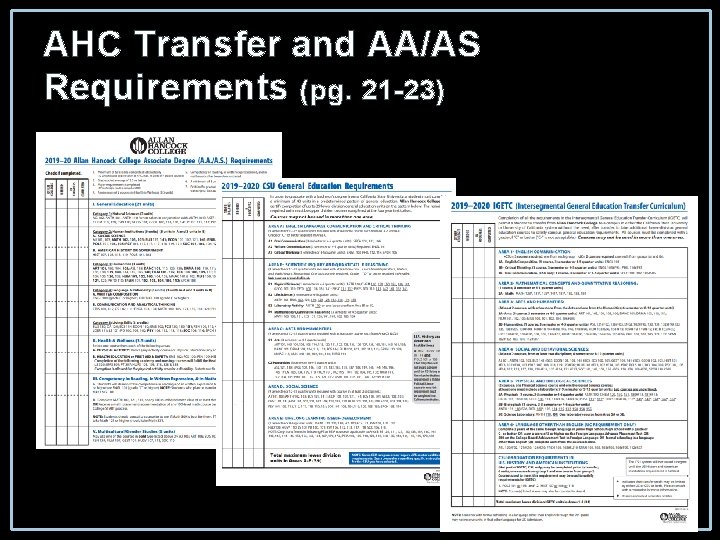 AHC Transfer and AA/AS Requirements (pg. 21 -23) 