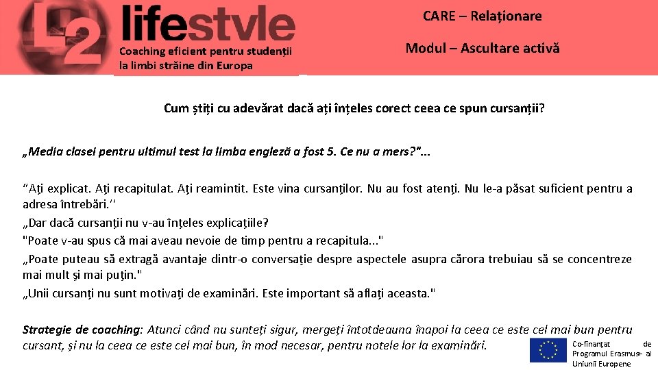 CARE – Relaționare Coaching eficient pentru studenții la limbi străine din Europa Modul –