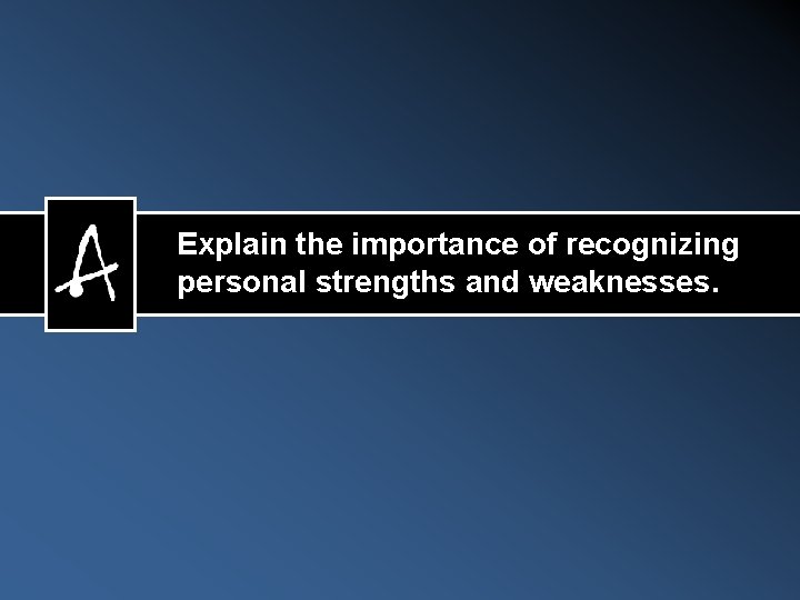 Explain the importance of recognizing personal strengths and weaknesses. 