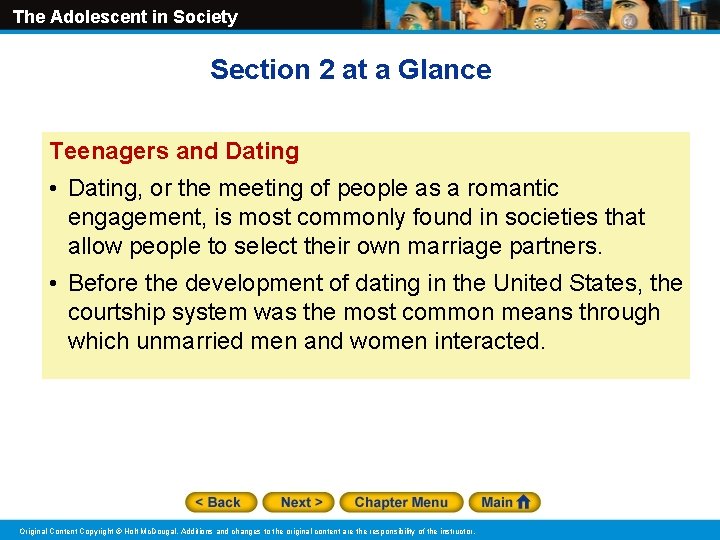 The Adolescent in Society Section 2 at a Glance Teenagers and Dating • Dating,
