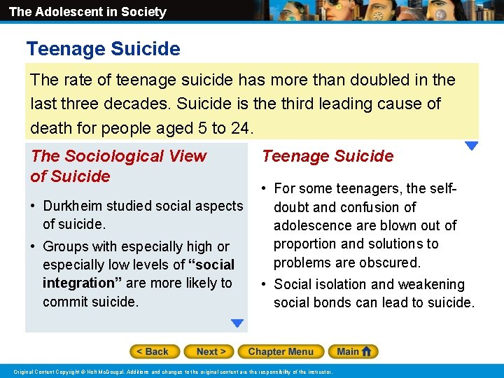 The Adolescent in Society Teenage Suicide The rate of teenage suicide has more than