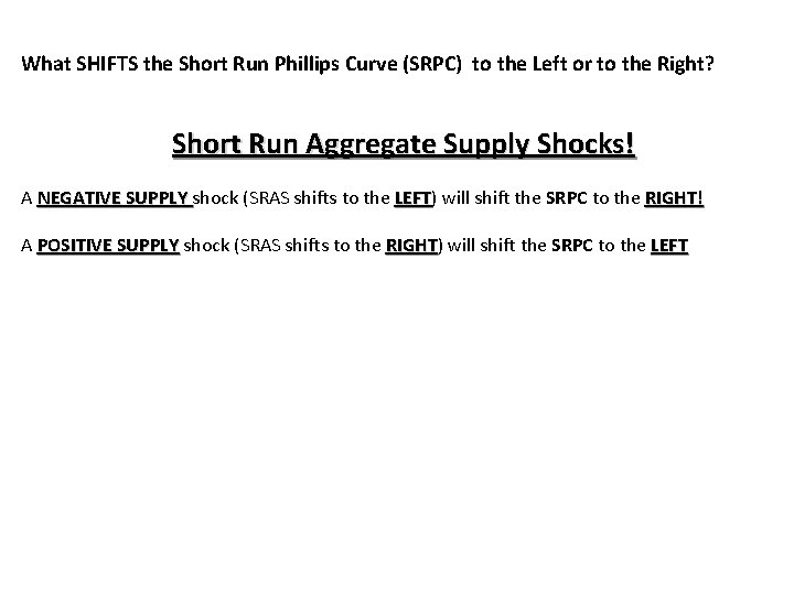 What SHIFTS the Short Run Phillips Curve (SRPC) to the Left or to the