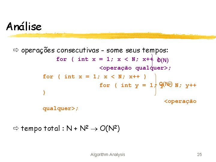 Análise ð operações consecutivas - some seus tempos: for ( int x = 1;