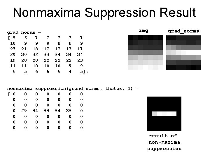Nonmaxima Suppression Result grad_norms = [ 5 5 7 10 9 9 23 21