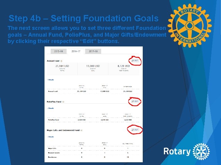 Step 4 b – Setting Foundation Goals The next screen allows you to set